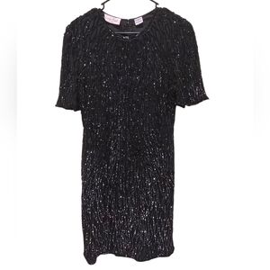 Vintage Laurence Kazar Silk Black Bead And Sequin Evening Dress